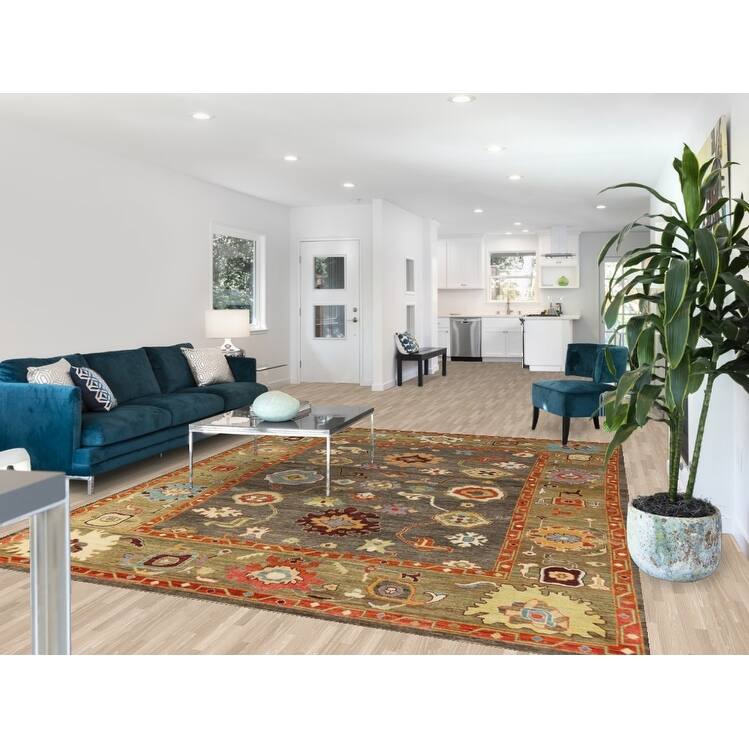 Hand Knotted Oriental 100% Wool Carpet Transitional All-Over Greys & Charcoal Oushak Area Rug - 10' 0'' X 8' 0''