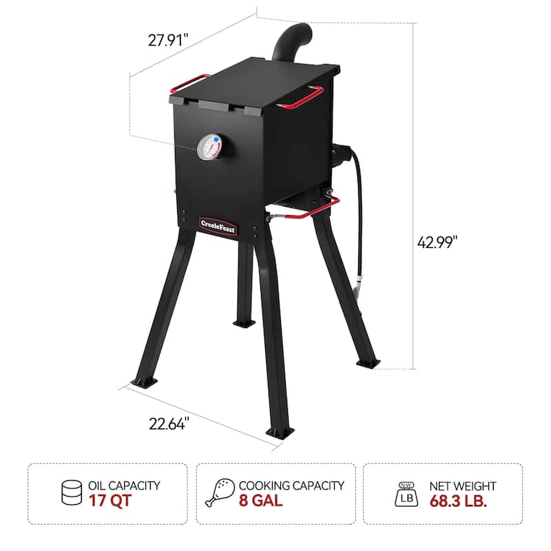 Creole Feast DF02B Outdoor Propane Deep Fryer, 17 QT Oil Capacity with 2 Frying Baskets, Lid & Thermometer, 54,000 BTU