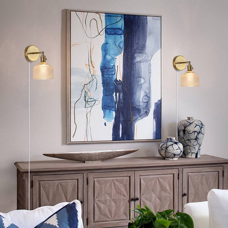 1-Light Gold Bathroom Light Fixtures Glass Wall Sconce
