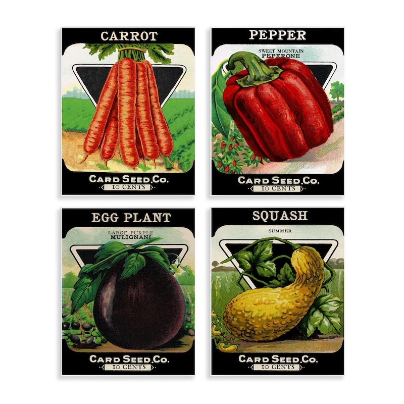 Stupell Vintage Farm Garden Vegetables Wall Plaque Art Design By Lil' Rue (Set of 4) - 11 x 14
