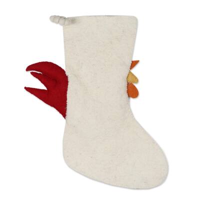 Novica Handmade Cock-A-Doodle Christmas Wool Felt Christmas Stocking