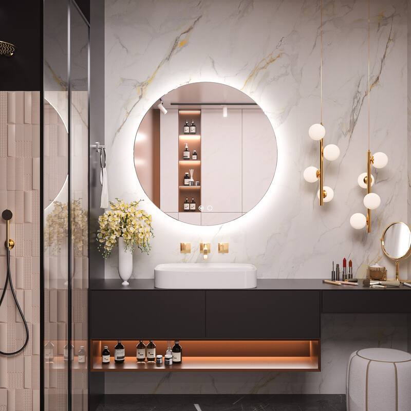 KEONJINN Round LED Backlit Bathroom Vanity Wall Mirror 3 Colors, Anti-fog