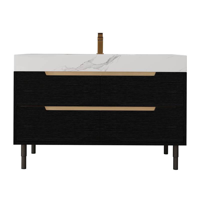 35.4" Modern Bathroom Vanity with Undermount Sink,Waterproof Multi-Layer Solid Wood,4 Drawers Storage,Free-Standing/Wall-Mounted