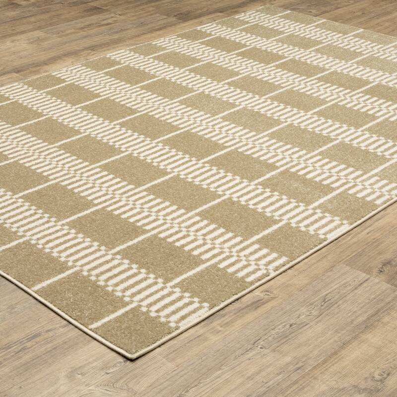 Quartz Scandinavian Modern Grid Beige/ Ivory Area Rug