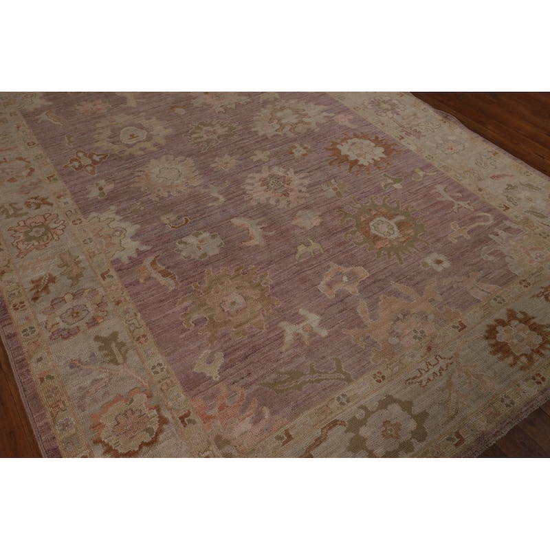 Vegetable Dye Oushak Turkish Area Rug Hand-Knotted Brown Wool Carpet - 6'3"x 8'8"