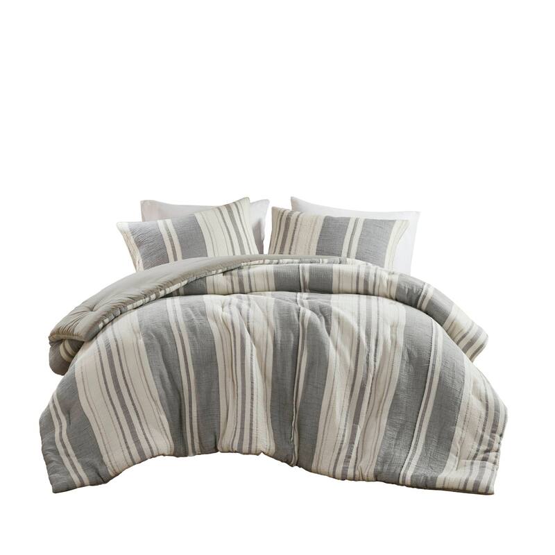 GDF Studio - Amara Textured Cotton Comforter 3-Piece Set with Waffle and Gauze Weave