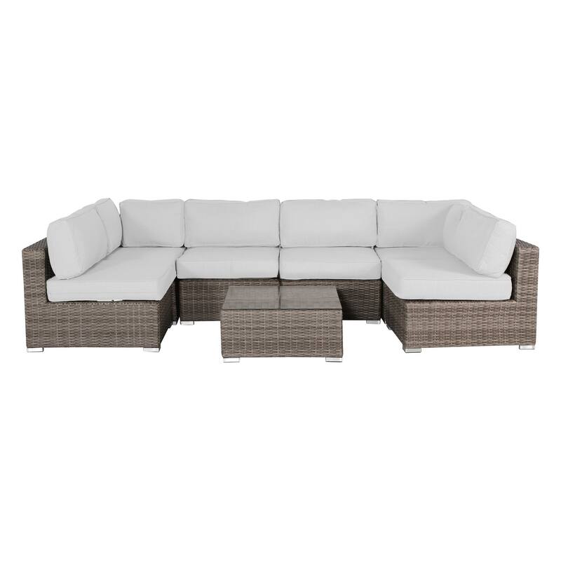 Resort Grade Set 7 Piece Rattan Sunbrella Sectional Seating Group
