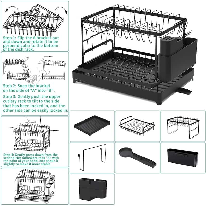 Collapsible 2 Tier Dish Drying Rack For Kitchen Counter