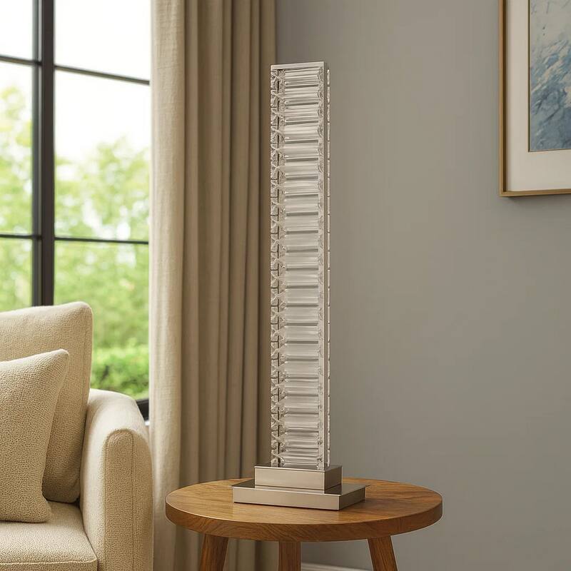 Lizy 24 Inch Table Lamp with Crystal, LED Metal Frame, Nickel Finish
