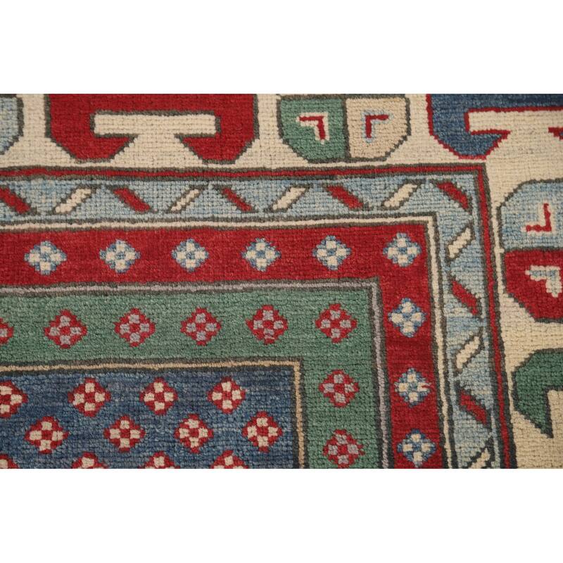 Geometric Kazak Area Rug Hand-Knotted Wool Carpet - 5'0" x 6'5"