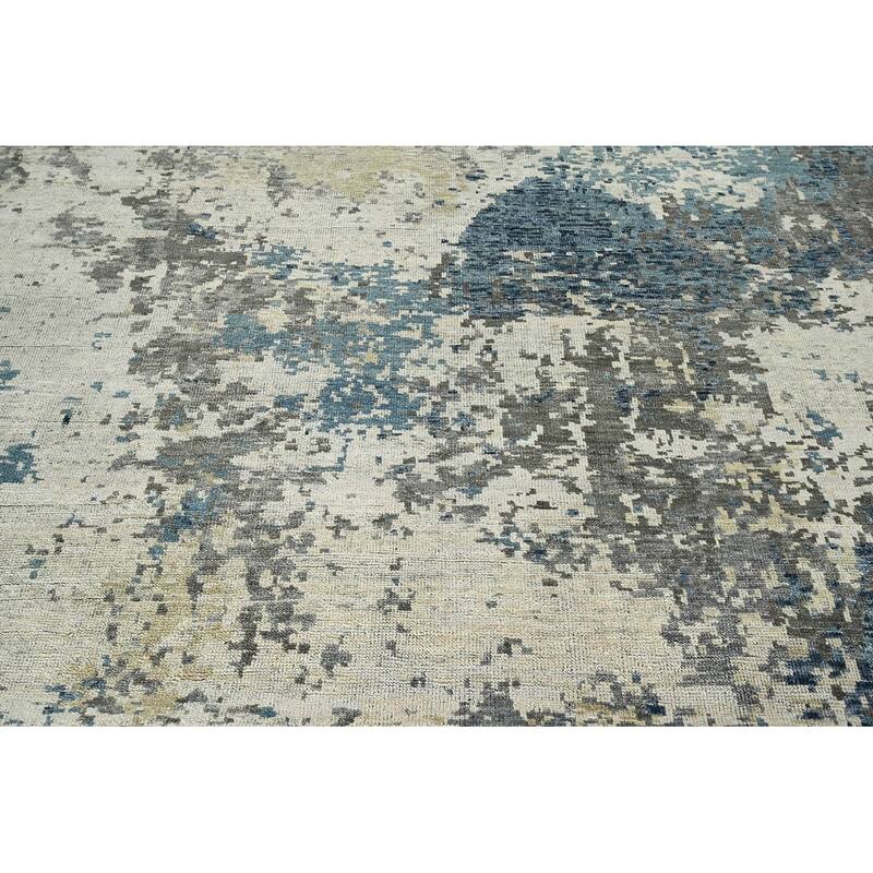 Hand Knotted Gray Tibetan 100% Wool Modern Abstract Oriental Area Rug