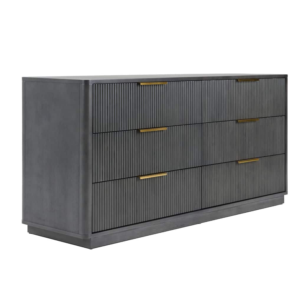 Noe Celia Wide Dresser, 6 Drawers Retro Luxe Gray Rubberwood