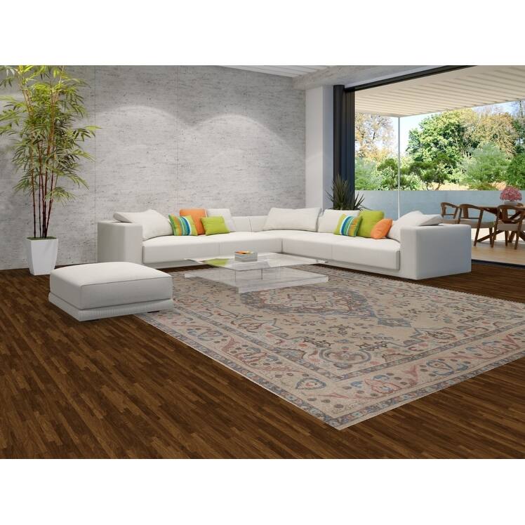 Geometric Beige Tabriz Persian Area Rug Hand-Knotted Wool Carpet - 9'8"x 13'4"