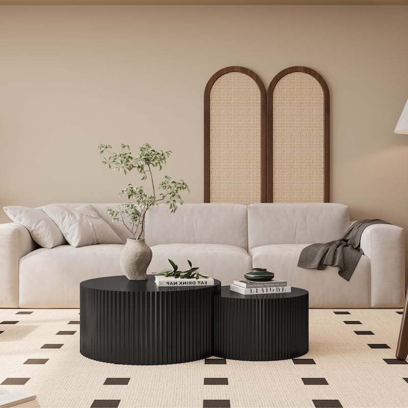 35.83" Stylish and Minimalist Modern Wave Stripe Round Coffee Table.