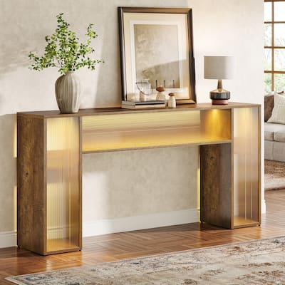 63" Long Farmhouse Wood Console Table with LED Light for Living Room - 62.99" W x 11.81" D x 33.07" H
