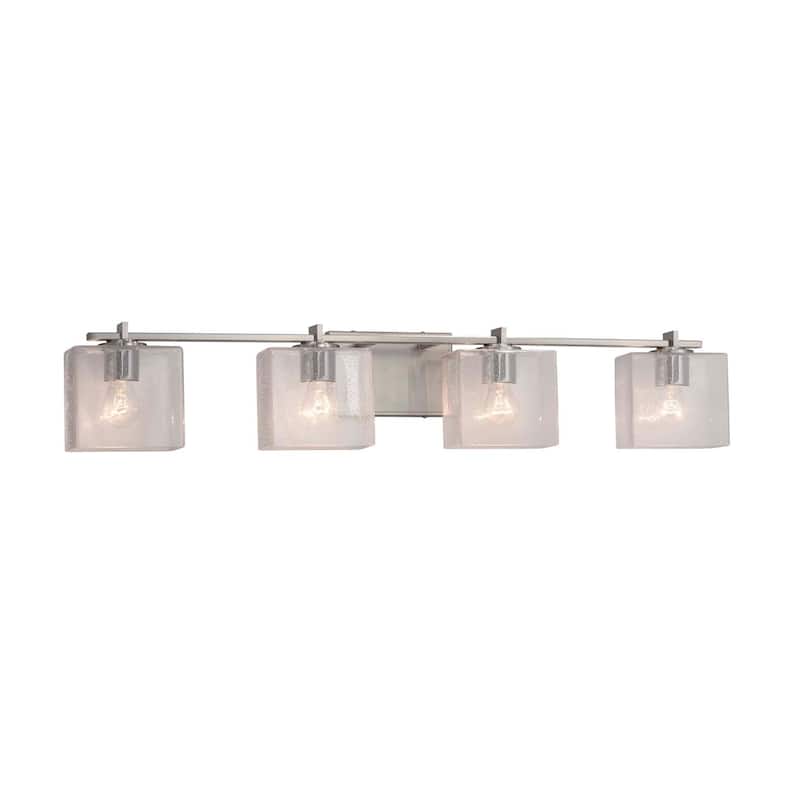 Justice Design Fusion Era 4-light Brushed Nickel Bath Bar, Seeded Rectangle Shade - Brushed Nickel