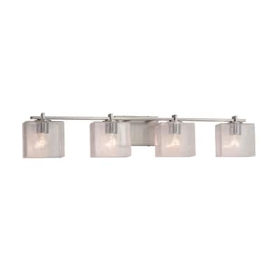 Justice Design Fusion Era 4-light Brushed Nickel Bath Bar, Seeded Rectangle Shade - Brushed Nickel
