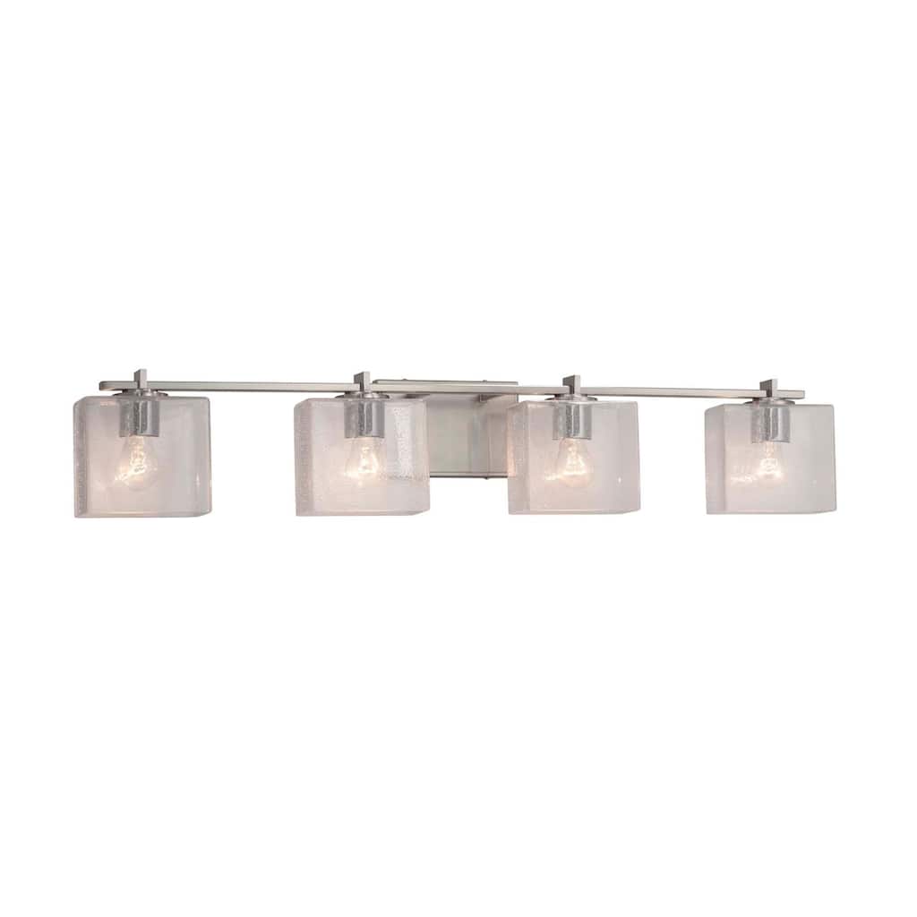 Justice Design Fusion Era 4-light Brushed Nickel Bath Bar, Seeded Rectangle Shade - Brushed Nickel