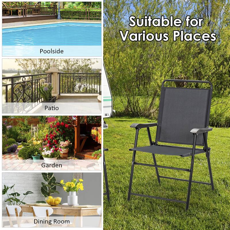 Costway 4PCS Outdoor Patio Folding Chair Armrest Portable Camping Lawn