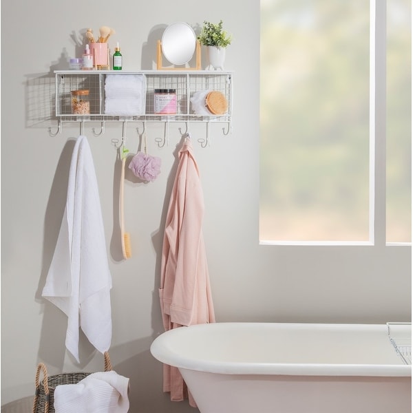 Linon Four Cubby Wall Shelf with Hooks - On Sale - Bed Bath