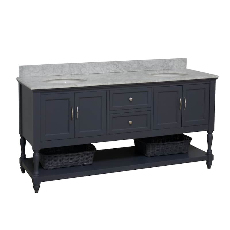 KitchenBathCollection Beverly 72" Double Bathroom Vanity with Carrara Marble Top