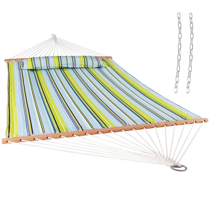 HomeRoots Aqua And Lime Green Striped Double Hammock - 125.50 in. x 1.00 in. x 55.00 in.