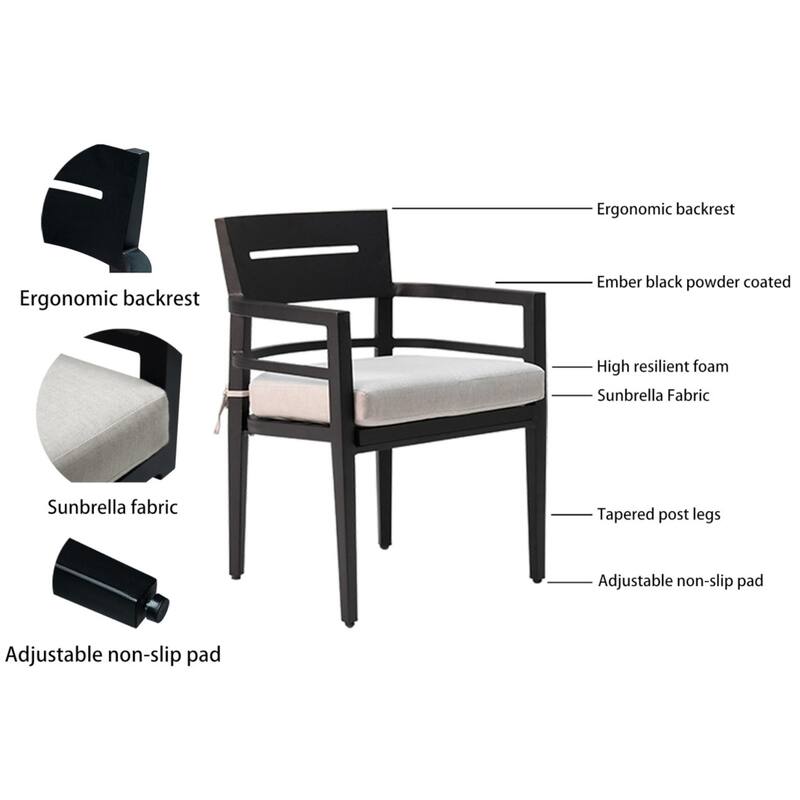 KISRAIS 5-Piece Outdoor Patio Aluminum Furniture, Dining Table with Umbrella Hole, Sunbrella Fabric Cushion