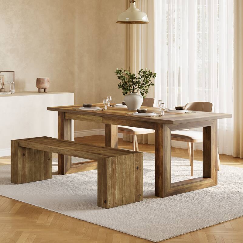Solid Wood Dining Bench, 59" Long Kitchen Table Bench Seat - Brown