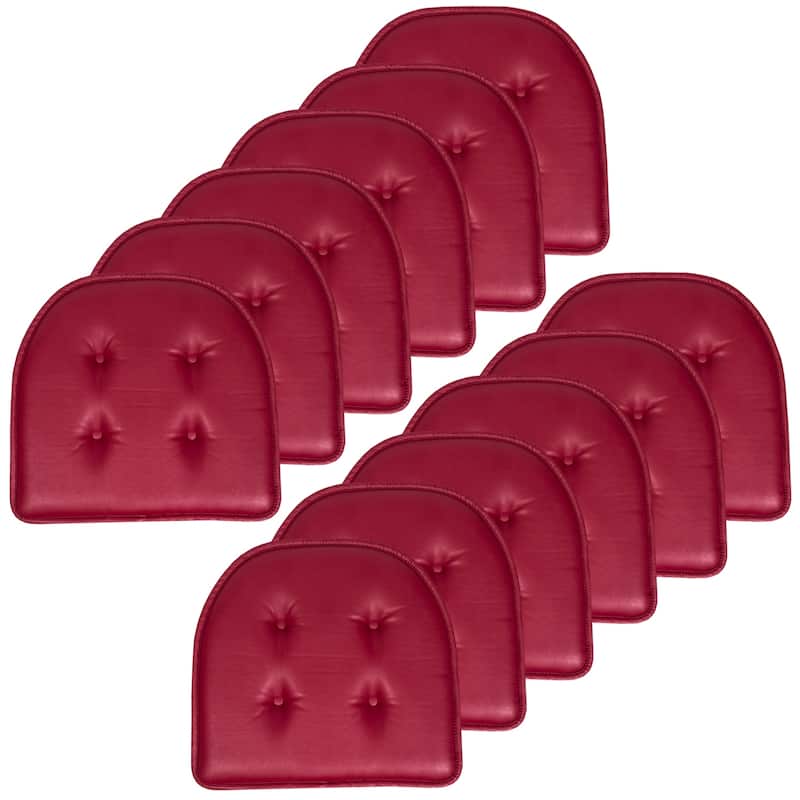 Sweet Home Collection U-Shape Faux Leather Non Slip Memory Foam Chair Cushions 17" x 16" - Set of 12 - Burgundy