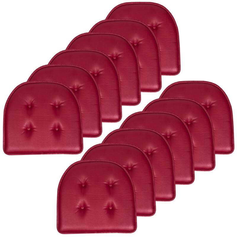 U-Shaped Faux Leather Memory Foam Chair Pads - Set of 12 - Burgundy