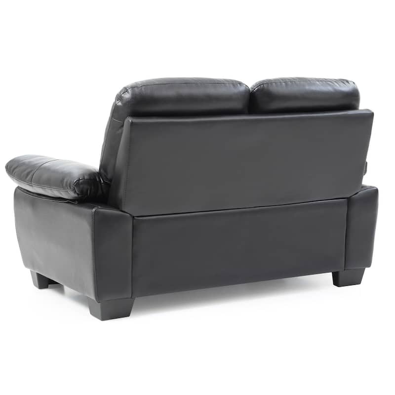 Flared Padded Arm Faux Leather Straight Sofa - 59" - Black