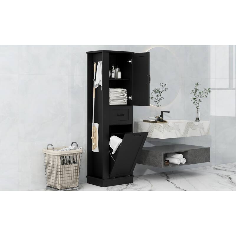 Roomfitters 67" Tall Modern Storage Cabinet with Tilt-Out Compartment and Side Hooks