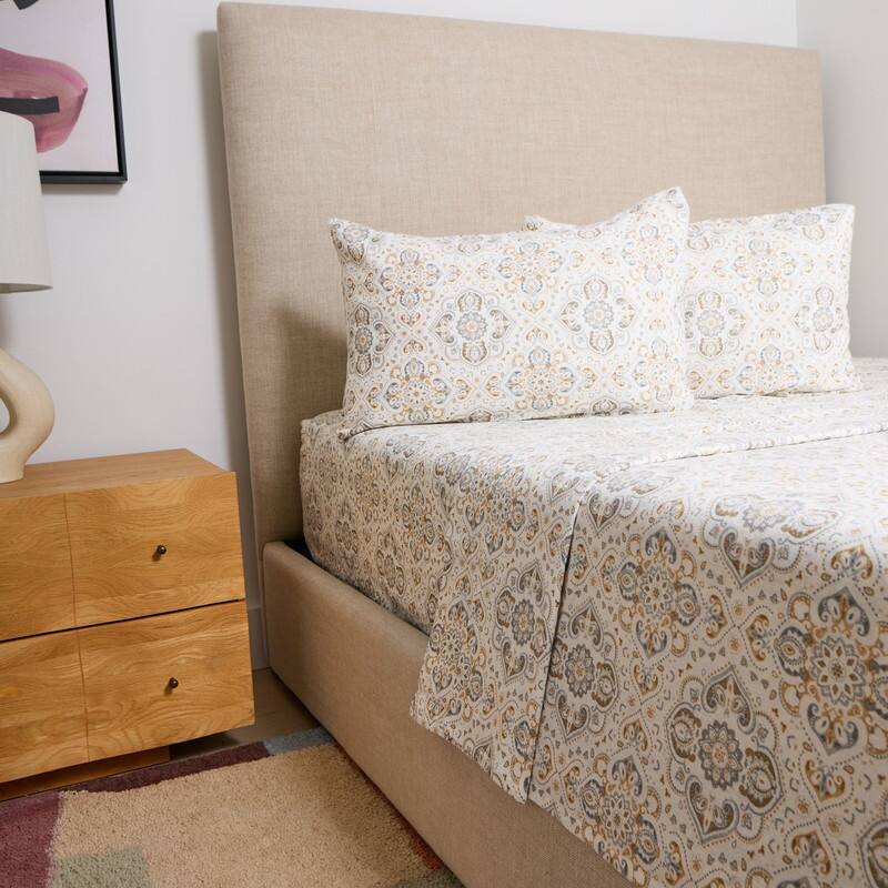 Roxana Paisly 100 Cotton 4-Piece Full Flannel Sheet Set