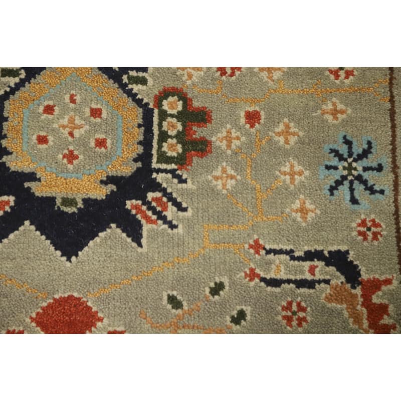 Hand-knotted Traditional Wool Grey Geometric Oriental Area Rug - 8' 2'' X 2' 6''