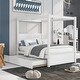 preview thumbnail 10 of 25, Wood Canopy Bed with Pull Out Trundle Bed, Full Size Canopy Platform Bed with Headboard and Footboard - No Box Spring Needed White - Full