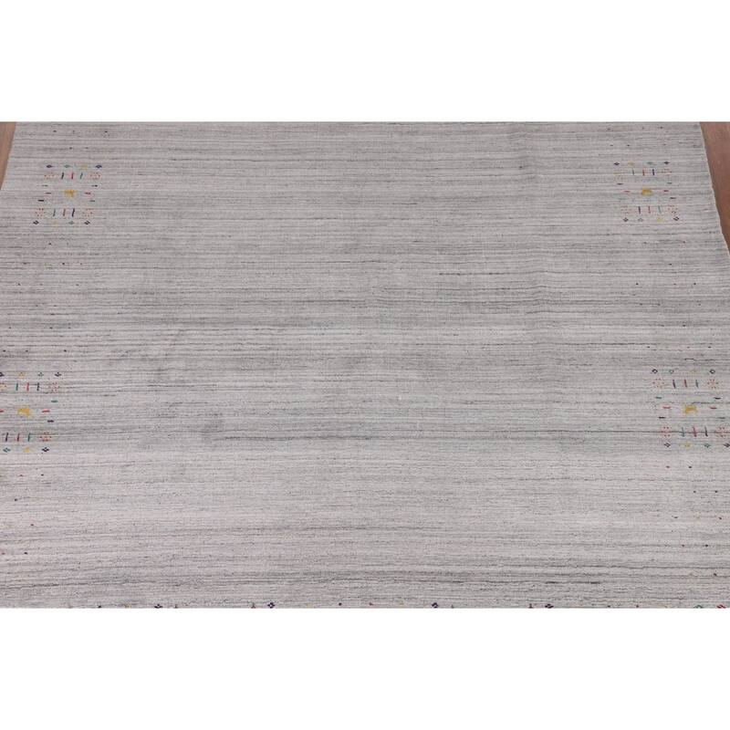Striped Gray Gabbeh Indian Area Rug Hand-Knotted Wool Carpet - 8'7" X 9'7"