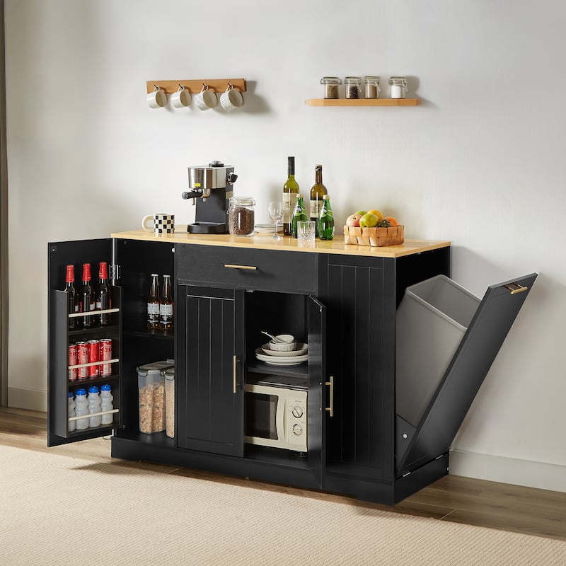53" Kitchen Storage Islands with Drawers and Trash Can Storage for Kitchen & Dining, 53.2"W x 20.9"D x 38.0"H