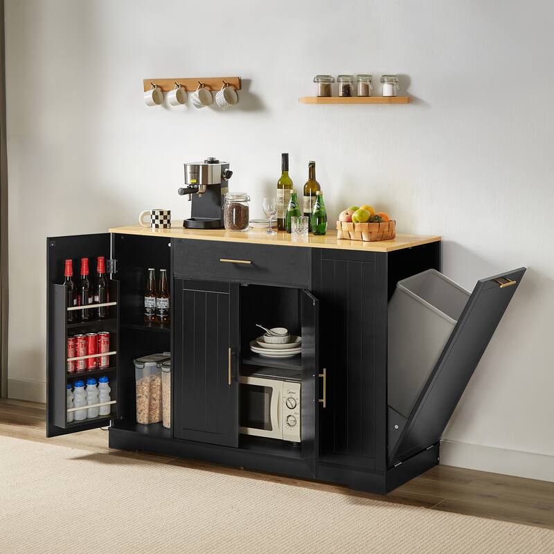 53'' Kitchen Storage Islands with Drawers and Trash Can Storage for Kitchen & Dining. Modern Farmhouse Design