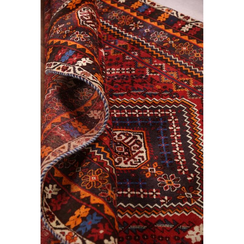 Geometric Red Shiraz Persian Vintage Area Rug Handmade Wool Carpet - 5'6" x 9'1"