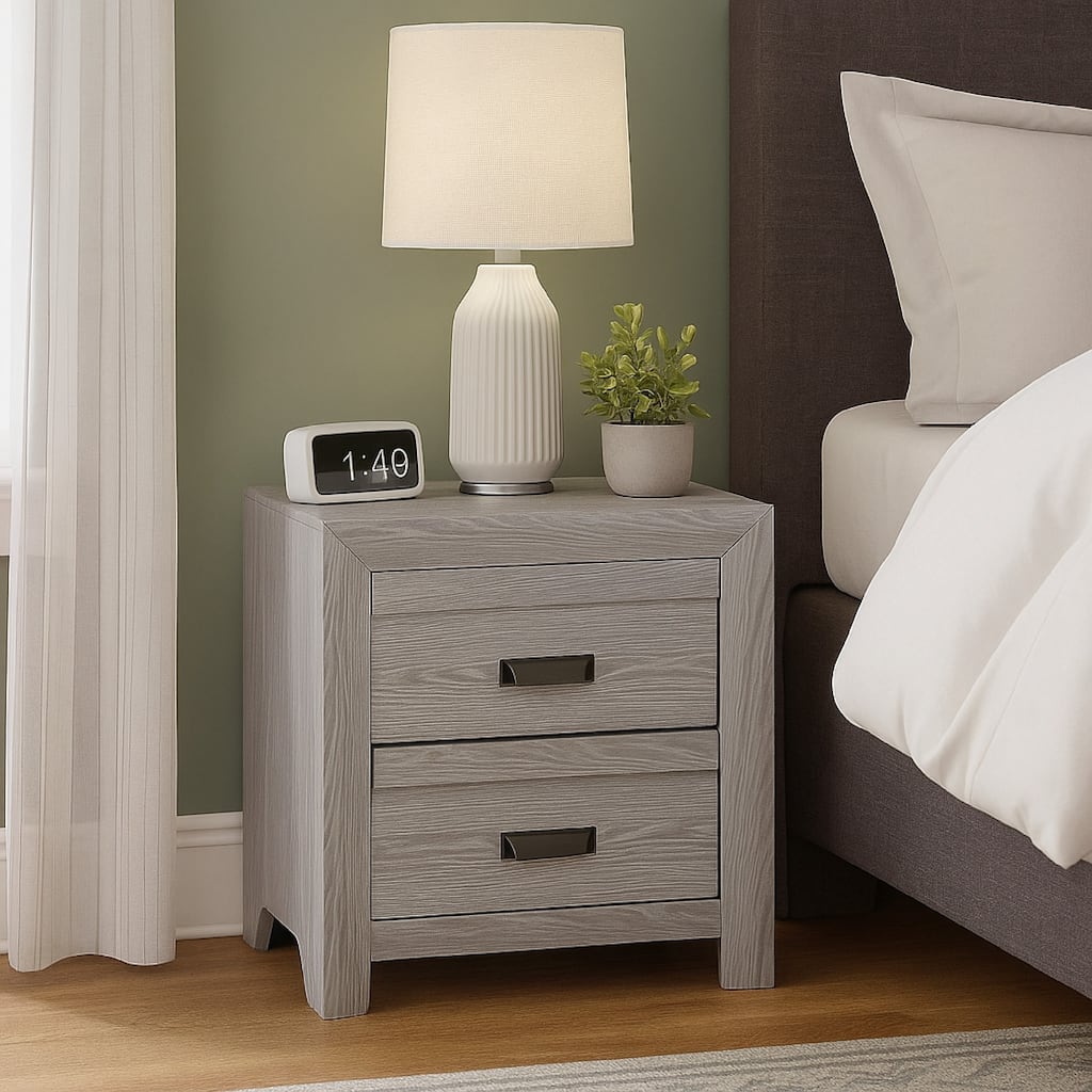 Laide Nightstand with 2 Drawers, Cup Handles, Gray Driftwood Finish Wood