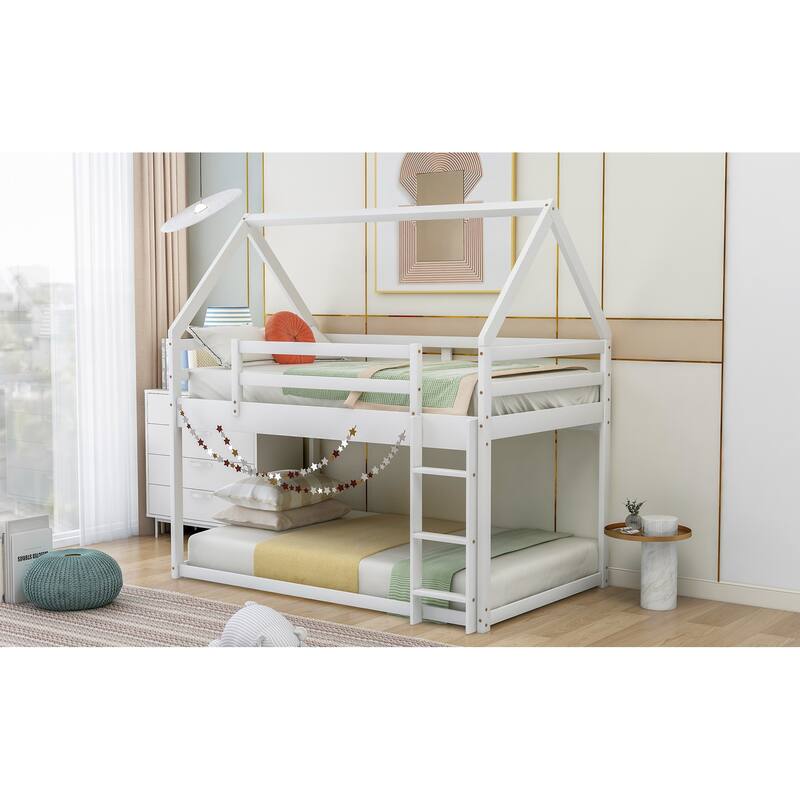 Twin Pine Low Bunk Bed with House Frame and Ladder