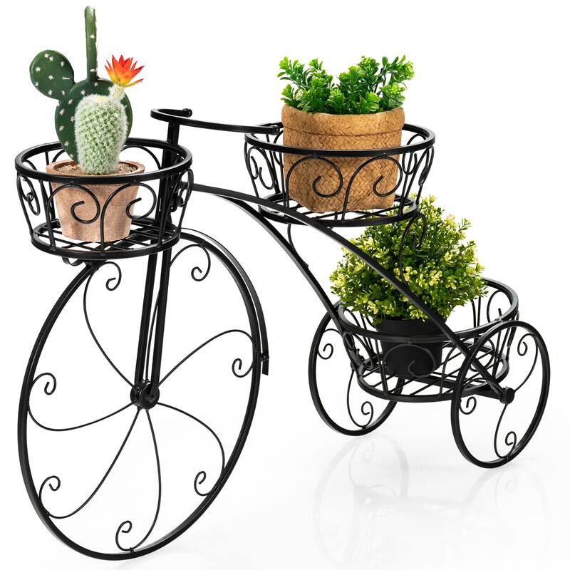 Costway Tricycle Plant Stand Flower Pot Cart Holder Parisian Style - See Details - Black - See Details
