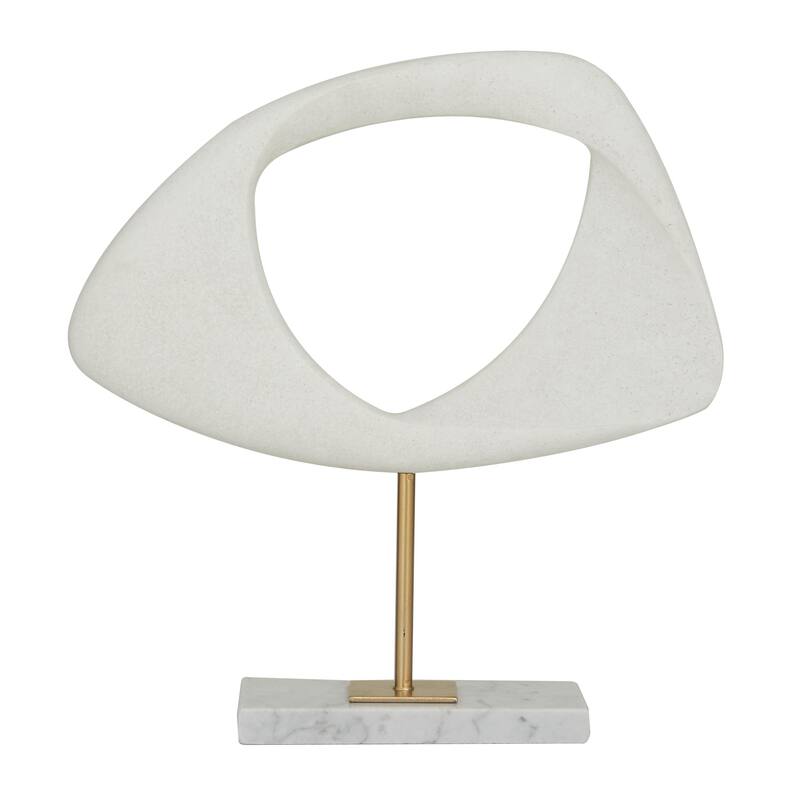 White Polystone Cut-Out Abstract Decorative Sculpture with Marble Stand