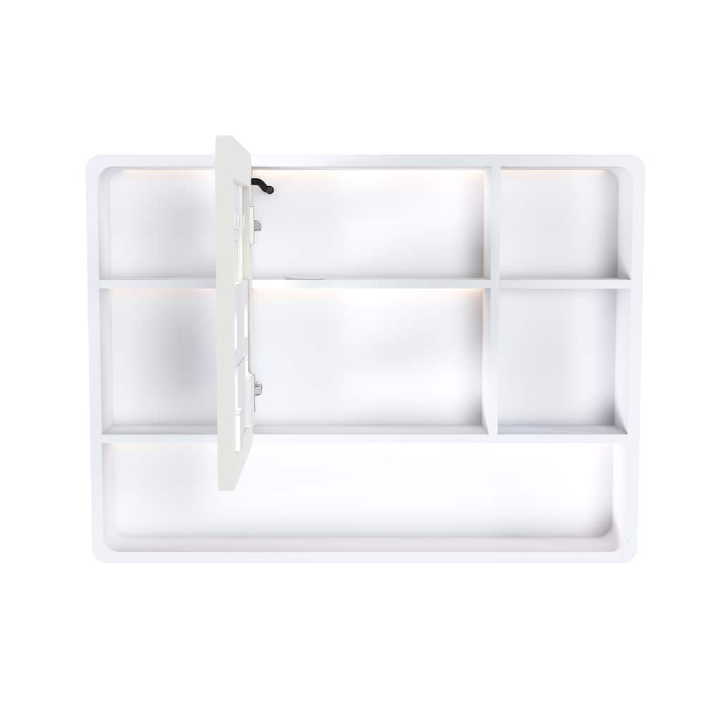 Bathroom Mirror Cabinet with LED Lights & Defogging Function, Aluminium Medicine Cabinet with Storage Rack & Hair Dryer Holder