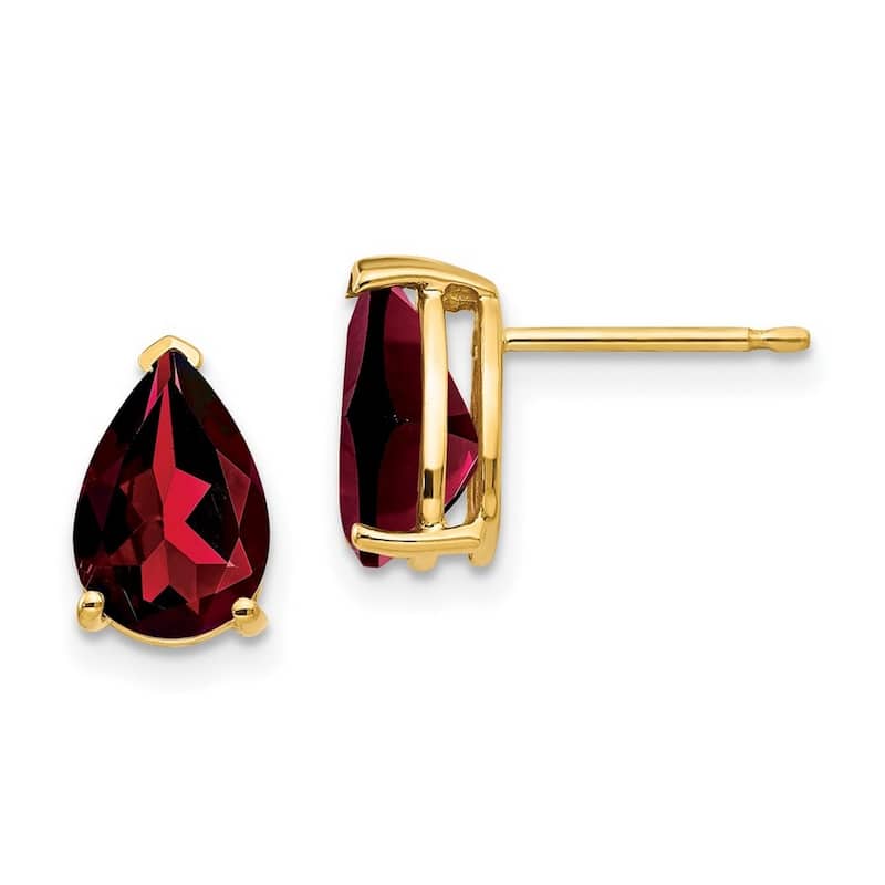 Curata 14k Yellow Gold 9x6mm Pear Garnet Stud Earrings