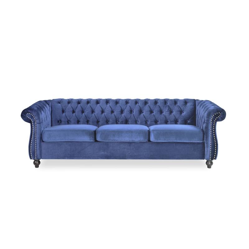 Modern 3-Seat Chesterfield Botton Tufted Sofa with Scrolled Arms