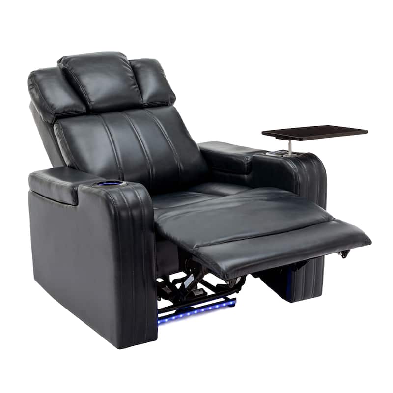 PU Leather Massage Chair with Cup Holder, Bluetooth Speaker and USB Ports Home Theater Recliner with Tray Table