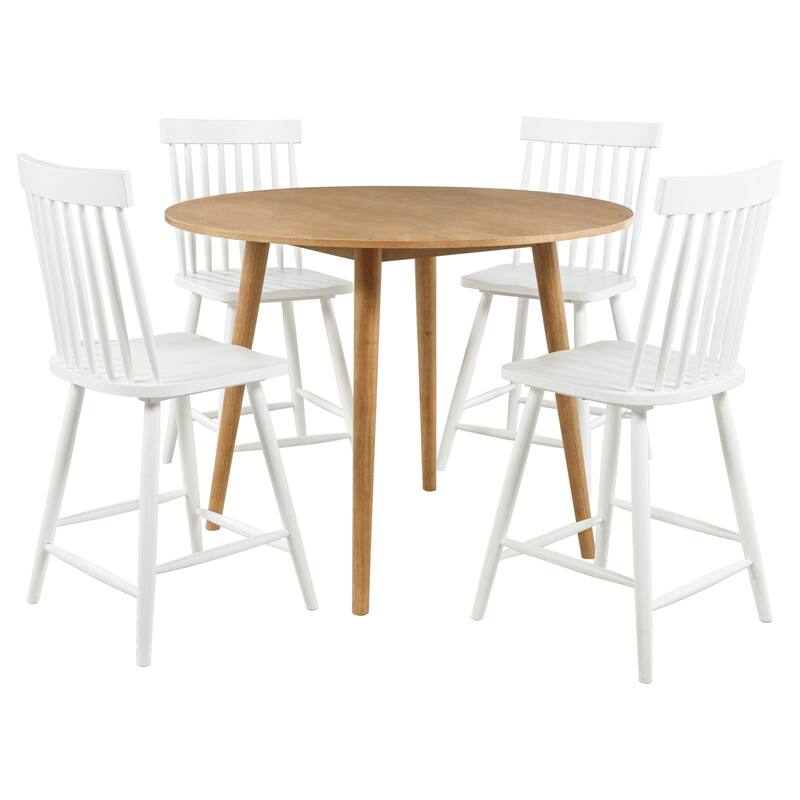 Andrews 5-piece Round Counter Height Dining Set - White/Light Ash