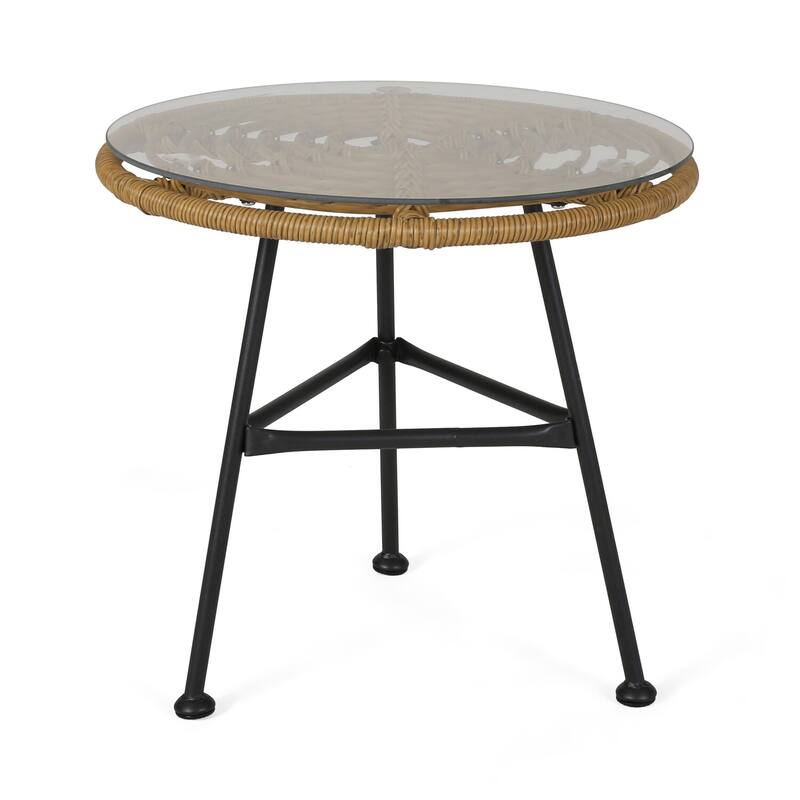 19.5 in. Black and Brown Round Glass End Table, Sturdy Build End Side Table for Living Rooms