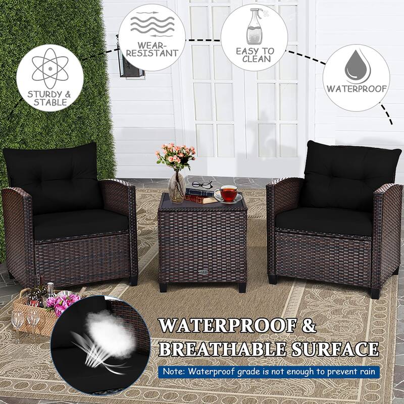 Costway 3PCS Patio Rattan Furniture Set Cushioned Conversation Set - See Details